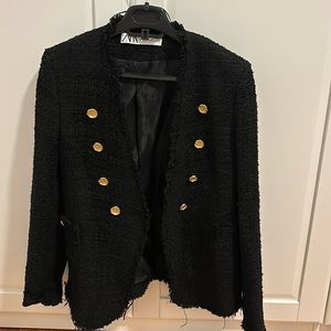 Zara black tweed coat with gold buttons. Size small